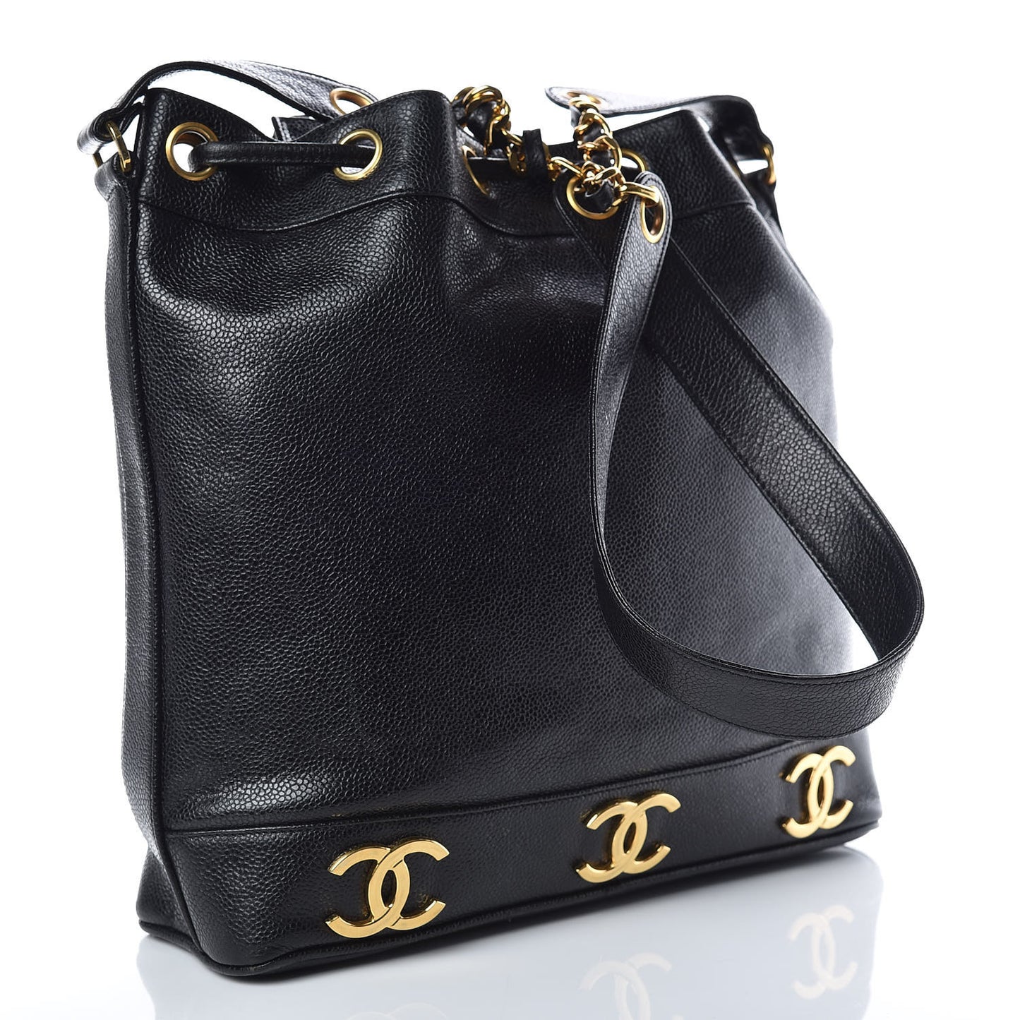 Caviar CC Drawstring Shoulder Bag Black