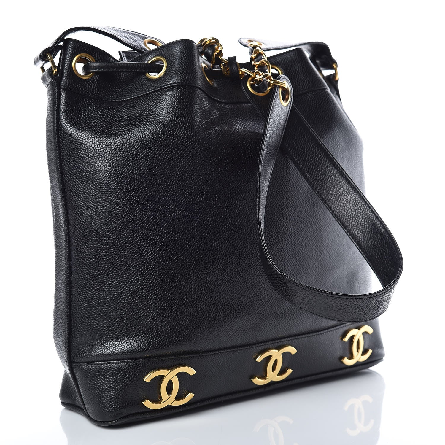 Chanel Caviar CC Drawstring Shoulder Bag Black 4 of 12