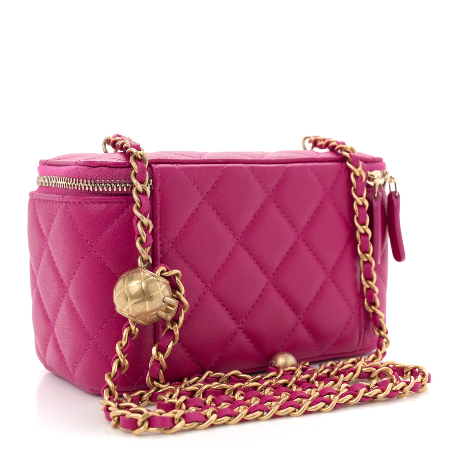Chanel Lambskin Quilted Small Pearl Crush Vanity Case With Chain Fuchsia 3 of 11
