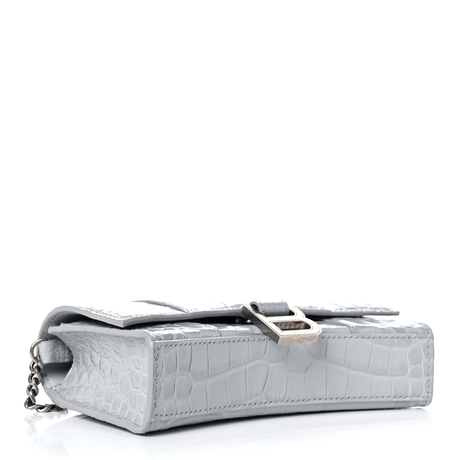 Balenciaga Shiny Calfskin Crocodile Embossed Hourglass Chain Bag Ash Blue 4 of 15