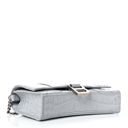 Balenciaga Shiny Calfskin Crocodile Embossed Hourglass Chain Bag Ash Blue 4 of 15