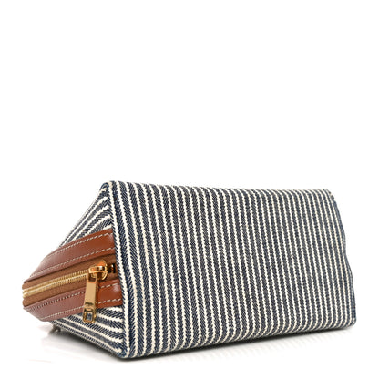 Celine Canvas Calfskin Striped Triomphe Clutch On Chain Navy Blue Tan 4 of 9