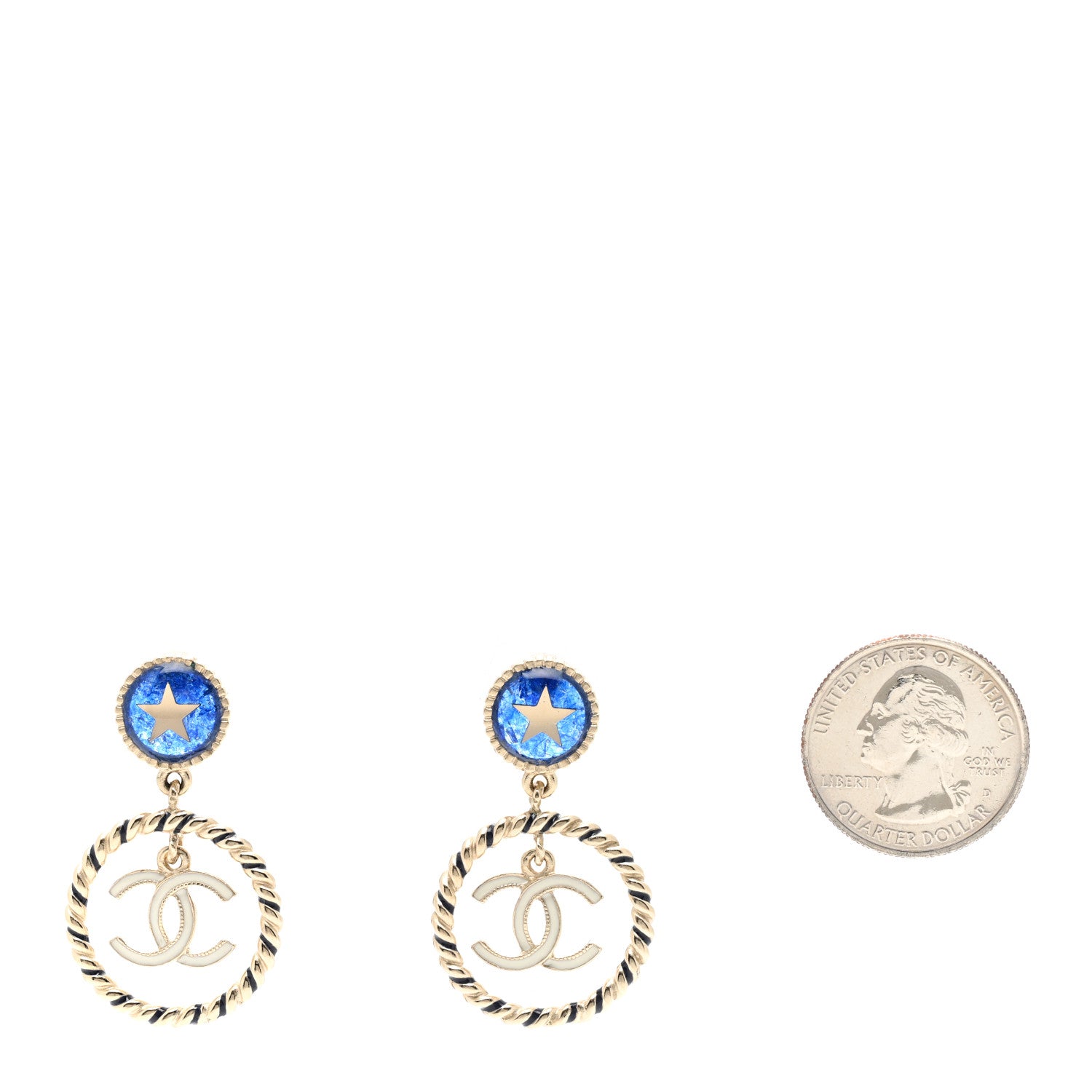 Chanel Resin Star CC Drop Earrings Blue Gold 2 of 4