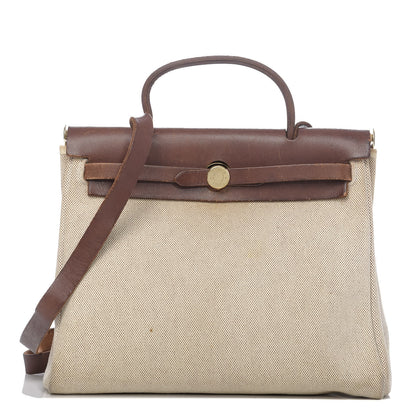 Hermes Toile Vache Calfskin Herbag 30 PM Natural 1 of 19