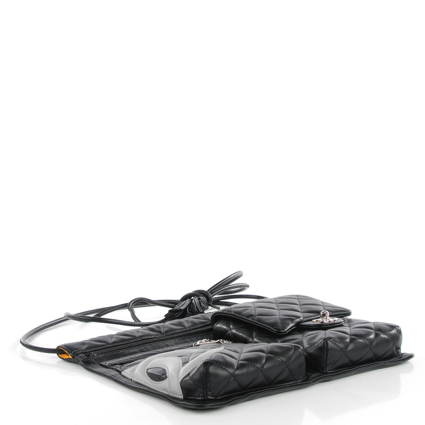 Calfskin Quilted Cambon Multipocket Shoulder Bag Black