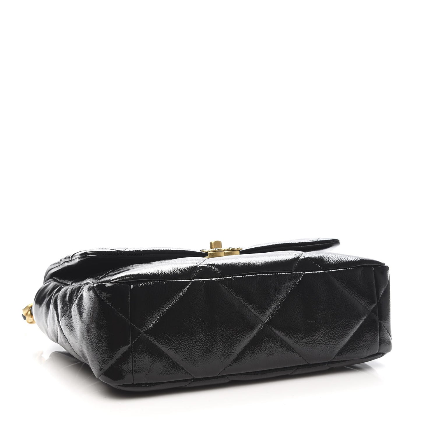 Shiny Crumpled Calfskin Quilted Large 19 Flap Black