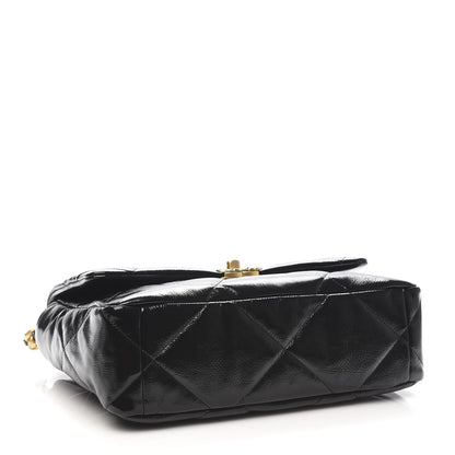 Chanel Shiny Crumpled Calfskin Quilted Large 19 Flap Black 4 of 10
