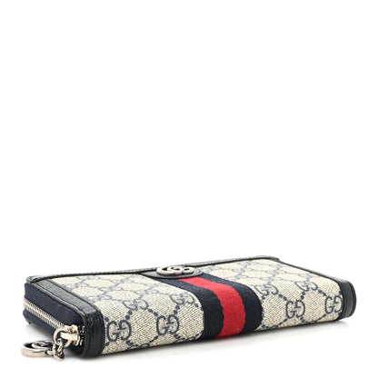 Gucci GG Supreme Monogram Textured Dollar Calfskin Web Ophidia Zip Around Wallet Beige Blue 4 of 13