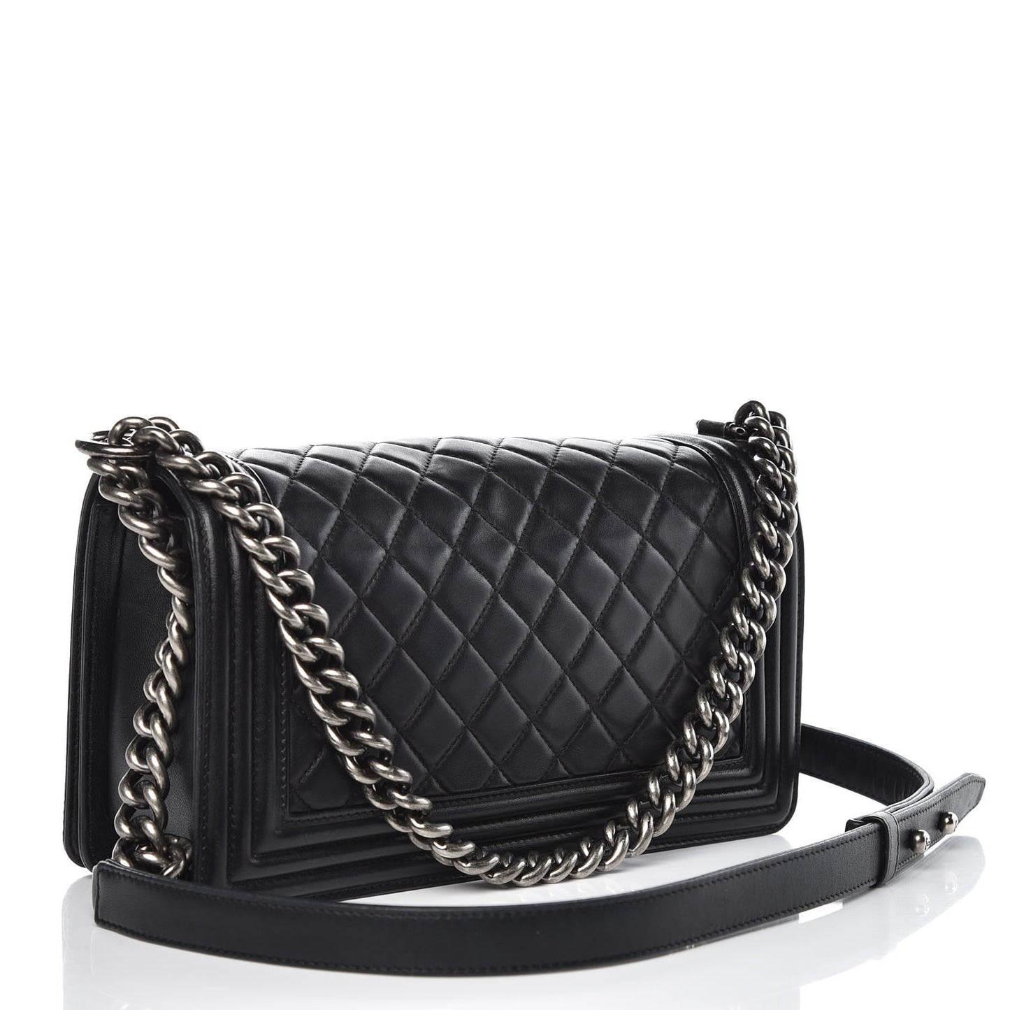 Lambskin Quilted Medium Boy Flap Black