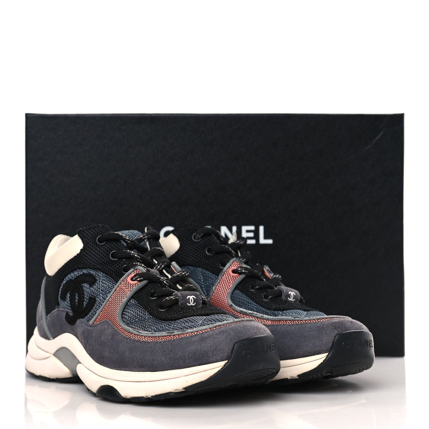 Nylon Calfskin Suede Womens CC Sneakers 36 Grey Pink