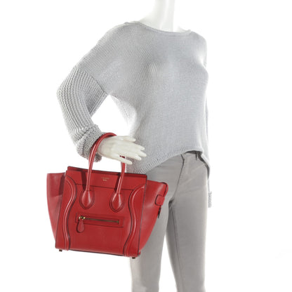 Celine Drummed Calfskin Micro Luggage Coquelicot 2 of 8