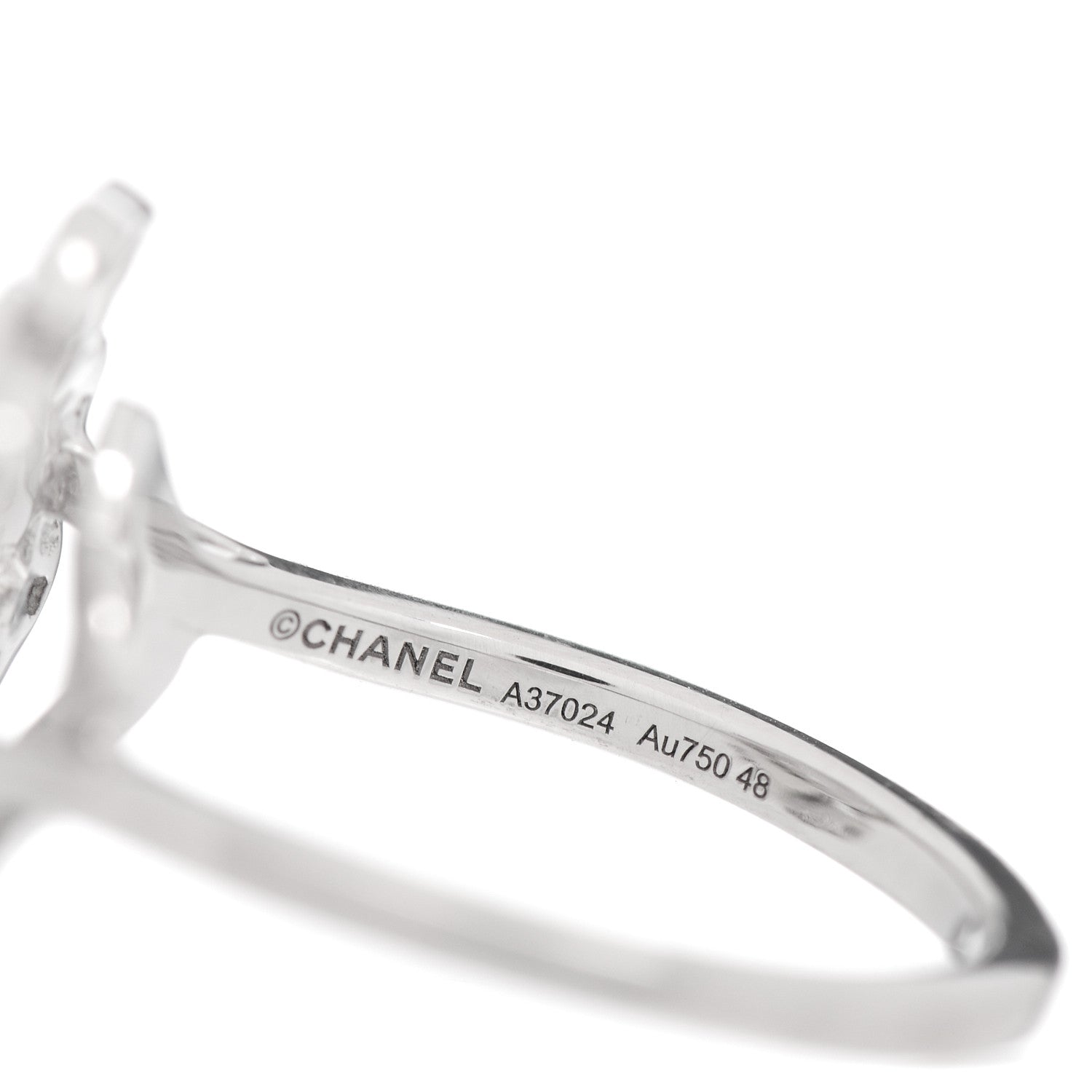 Chanel 18K White Gold Diamond Small Bouton de Camelia Ring 47 4 5 of 6