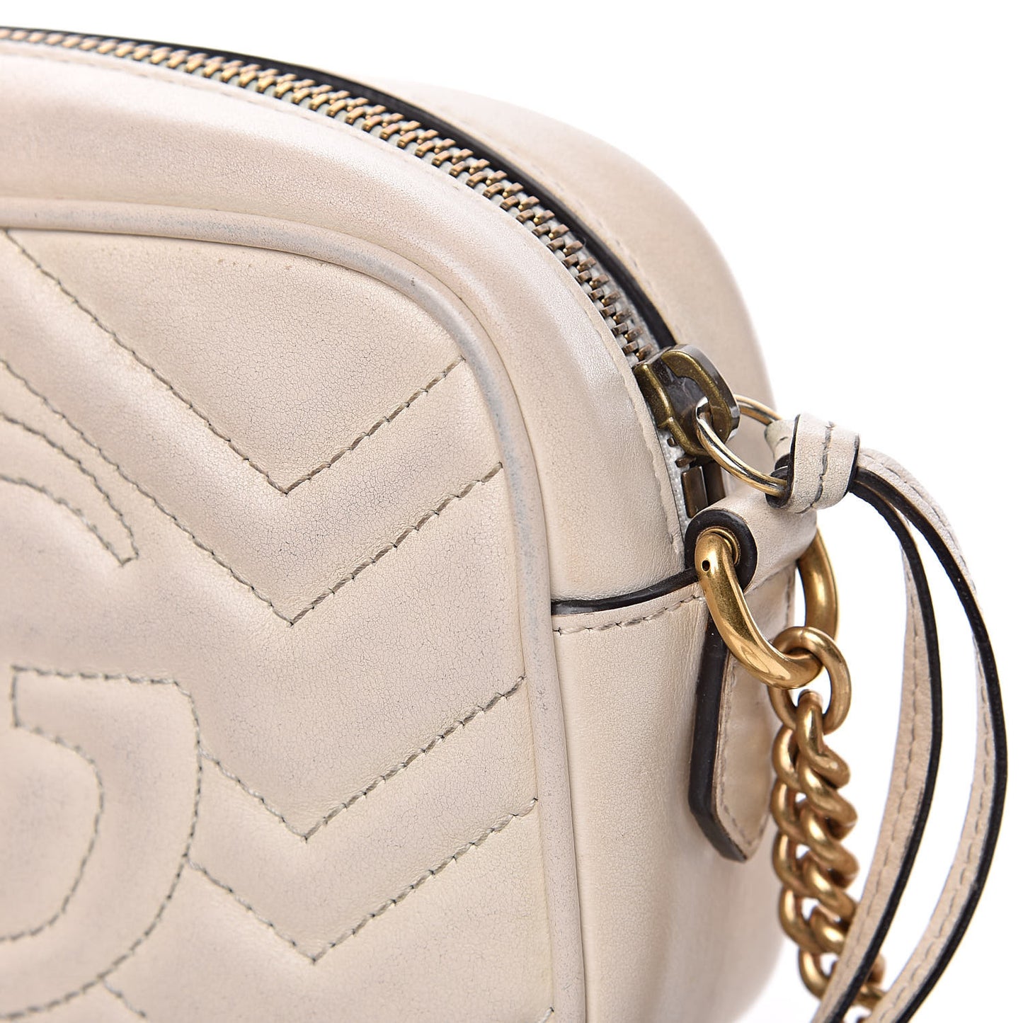 Calfskin Matelasse Mini GG Marmont Chain Shoulder Bag White