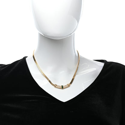 Christian Dior Crystal Chain Necklace Gold Green 2 of 5