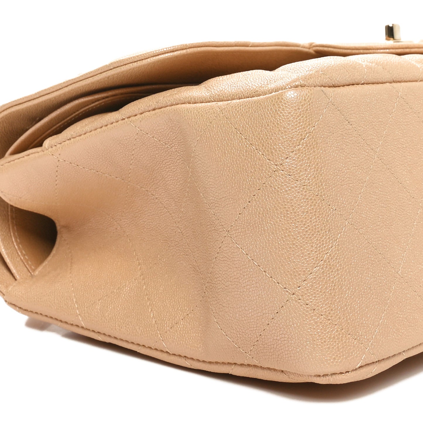 Iridescent Caviar Quilted Jumbo Double Flap Beige