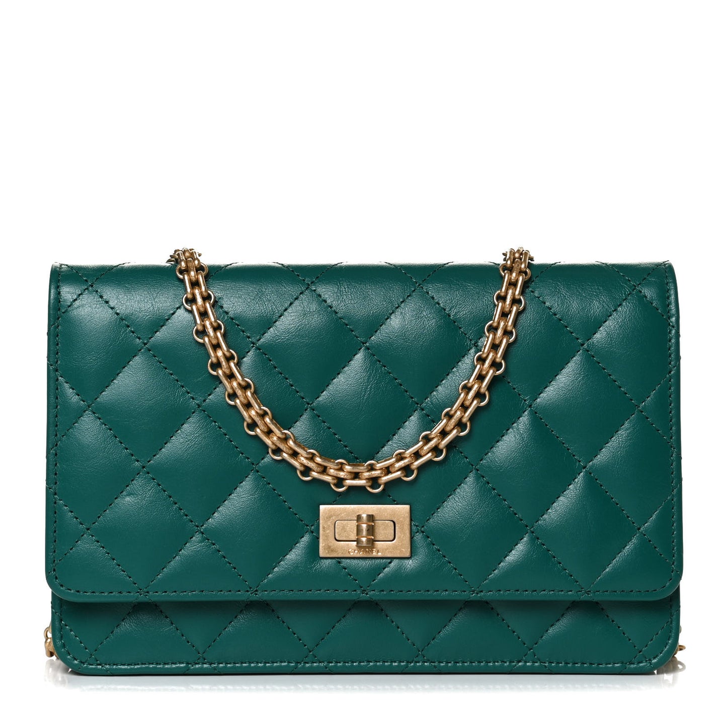 Aged Calfskin Quilted 2.55 Reissue Wallet on Chain WOC Green
