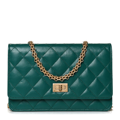 Chanel Aged Calfskin Quilted 2.55 Reissue Wallet on Chain WOC Green 1 of 13