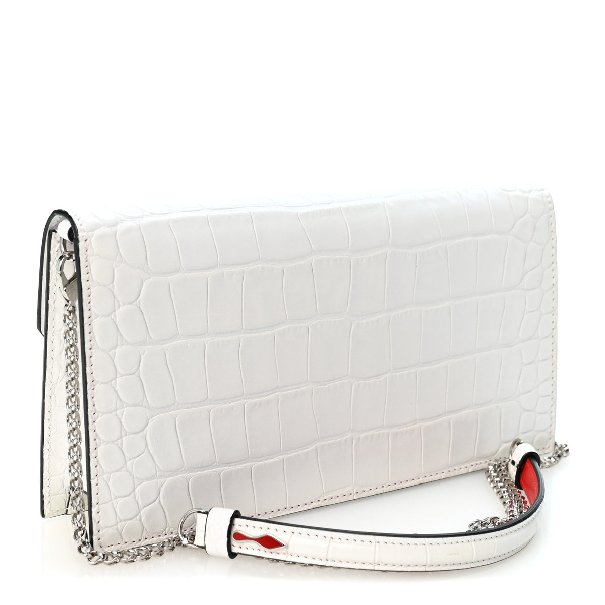 Calfskin Crocodile Embossed Loubi54 Crossbody Clutch White
