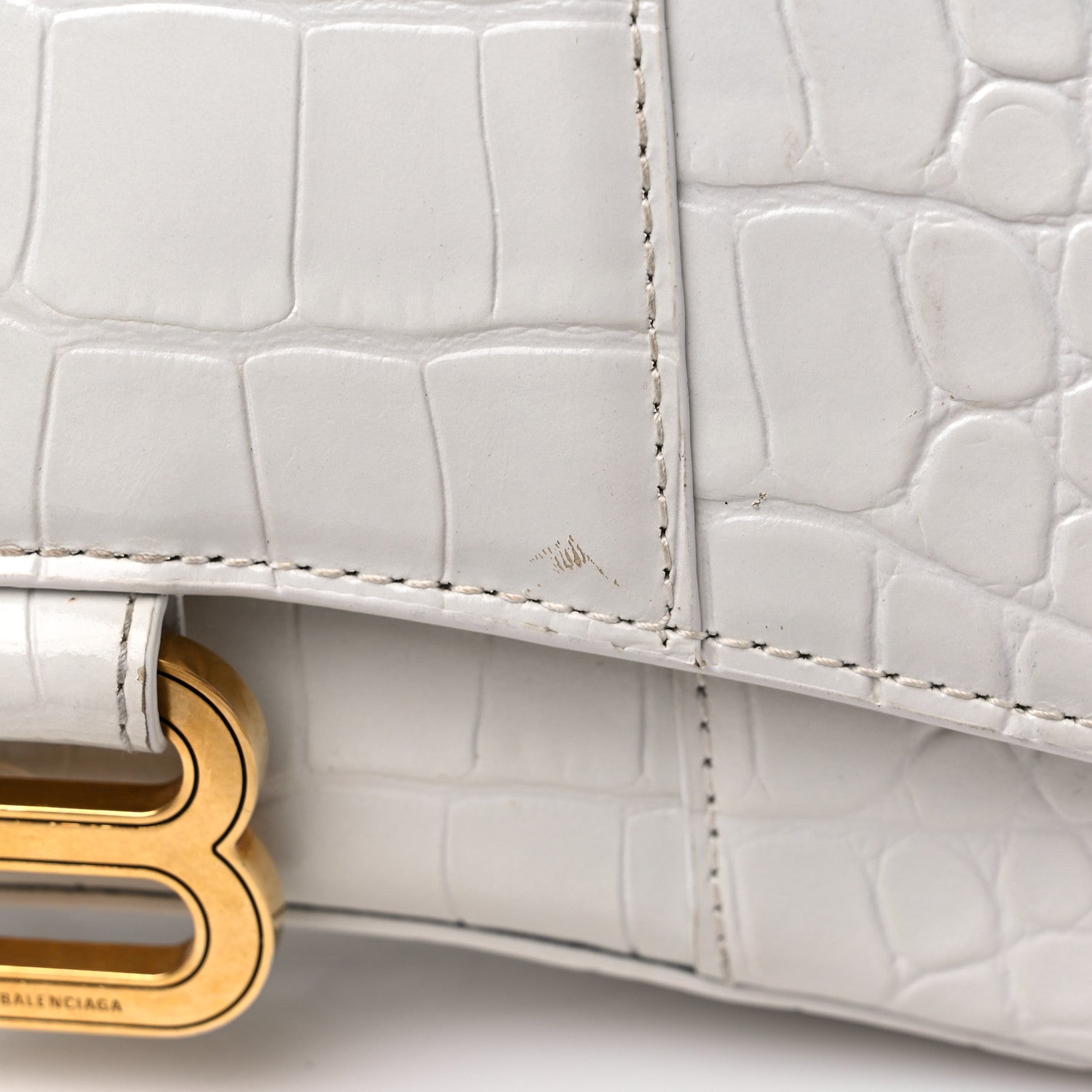 Balenciaga Shiny Calfskin Crocodile Embossed Hourglass Top Handle Bag XS White 15 of 16