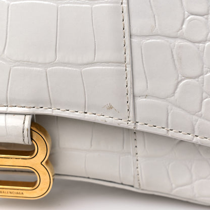 Balenciaga Shiny Calfskin Crocodile Embossed Hourglass Top Handle Bag XS White 15 of 16