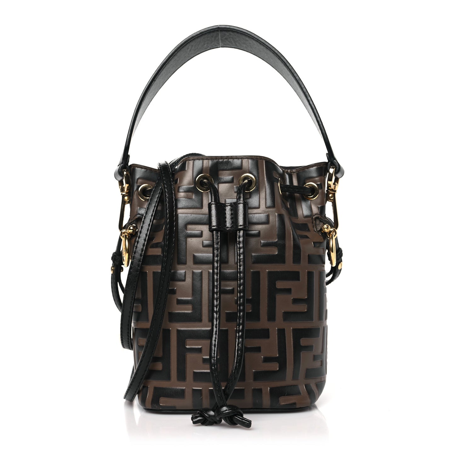Vitello Liberty F is Fendi Bi-Color FF 1974 Embossed Mini Mon Tresor Bucket Bag Maya Black