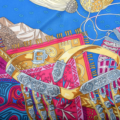 Hermes Silk Cavaliers du Caucase Scarf 90 Cobalt Fuchsia Vieil Or 4 of 4