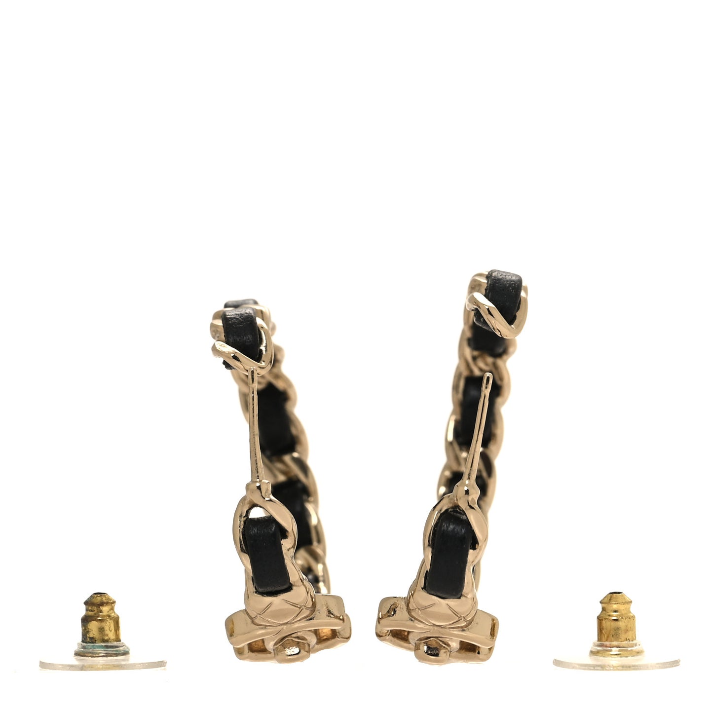 Metal Lambskin Quilted CC Turnlock Chain Hoop Earrings Gold Black