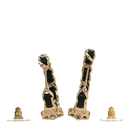 Chanel Metal Lambskin Quilted CC Turnlock Chain Hoop Earrings Gold Black 3 of 4