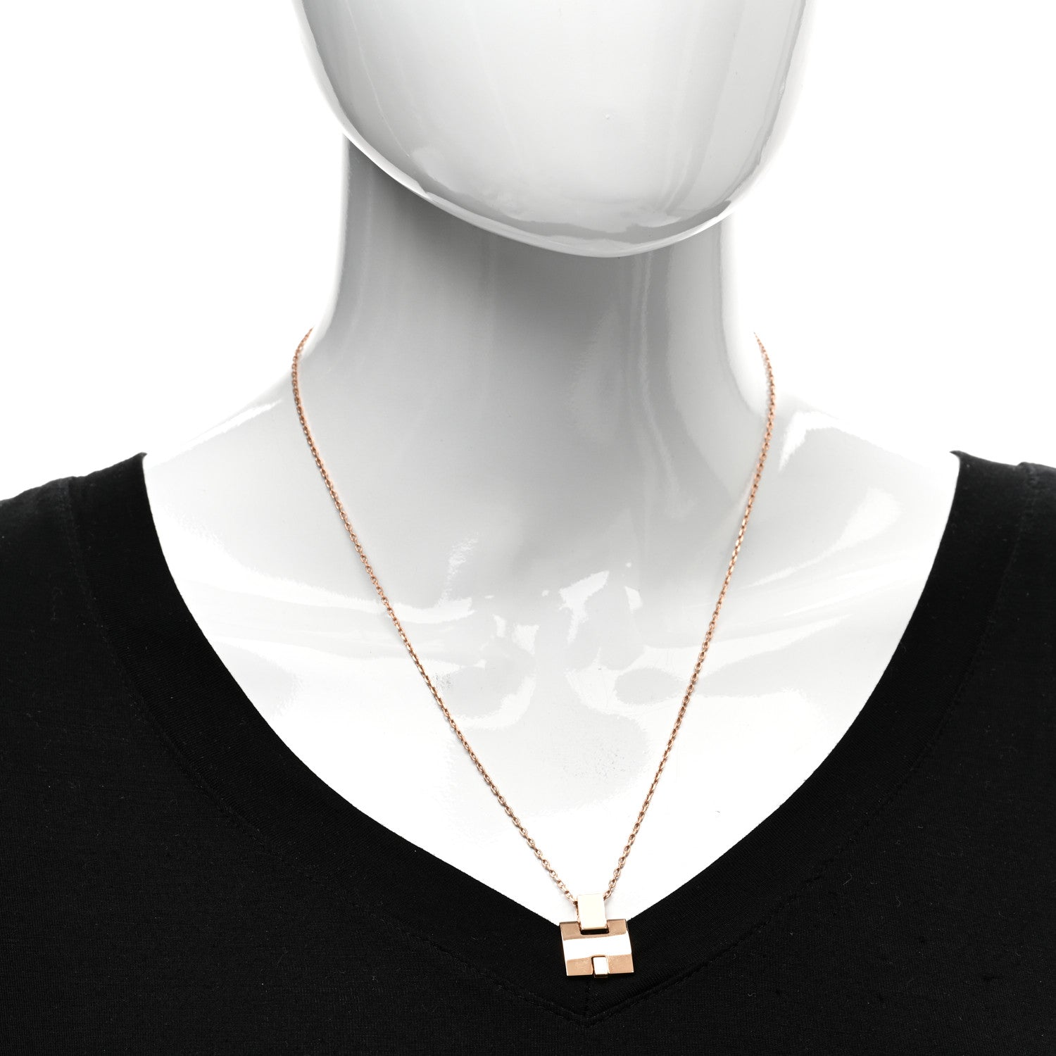 Hermes Rose Gold Plated Lacquered Eileen Pendant Necklace Craie 2 of 4