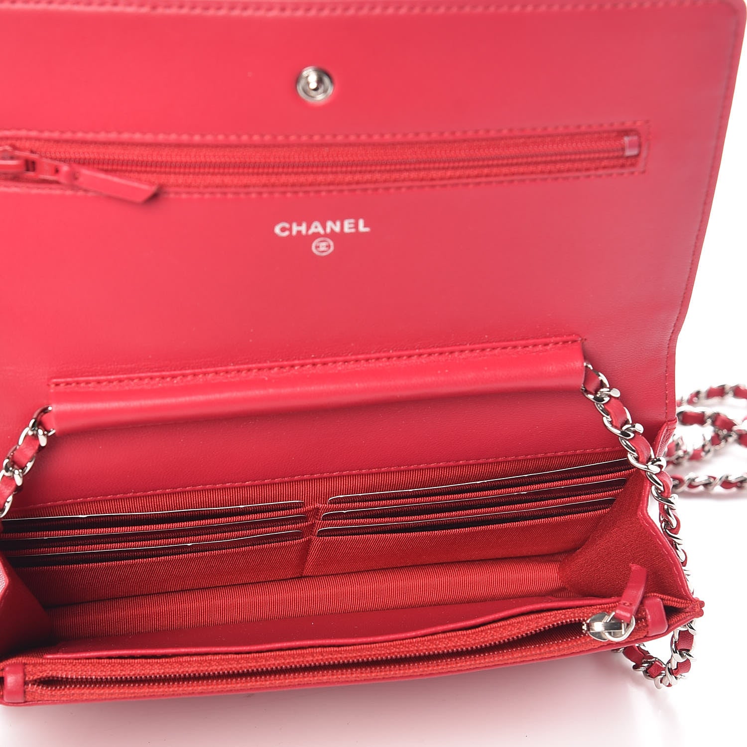 Chanel Lambskin Quilted Wallet On Chain WOC Fuchsia 5 of 9
