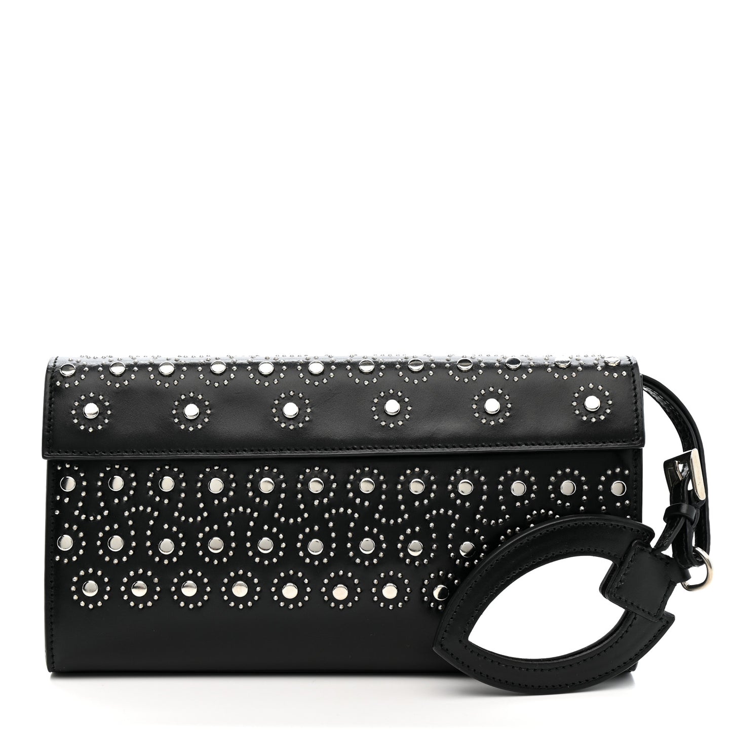Calfskin Studded Foldover Clutch Black