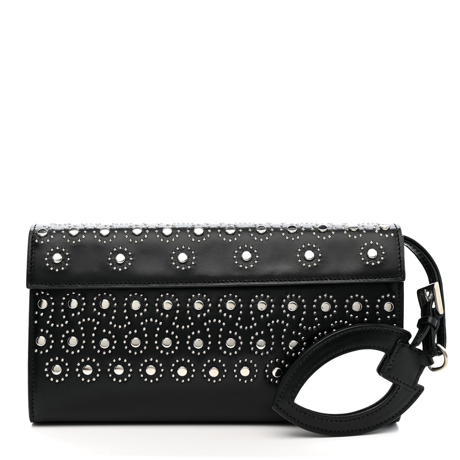 Alaia Calfskin Studded Foldover Clutch Black 3 of 13
