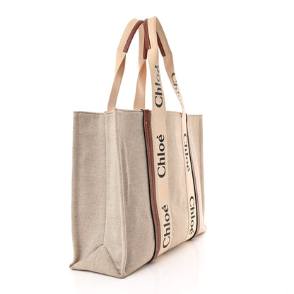 Chloe Cotton Calfskin Large Woody Ribbon Tote White Brown 3 of 12