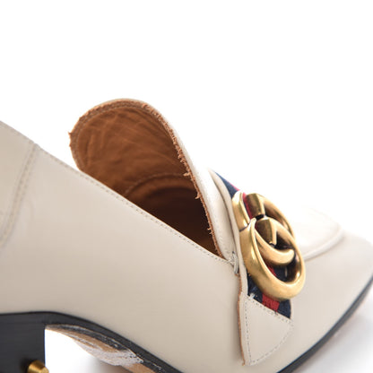 Gucci Betis Glamour Calfskin Web Pearl Embellished Peyton 75mm Loafer Pumps 36 Mystic White 10 of 11