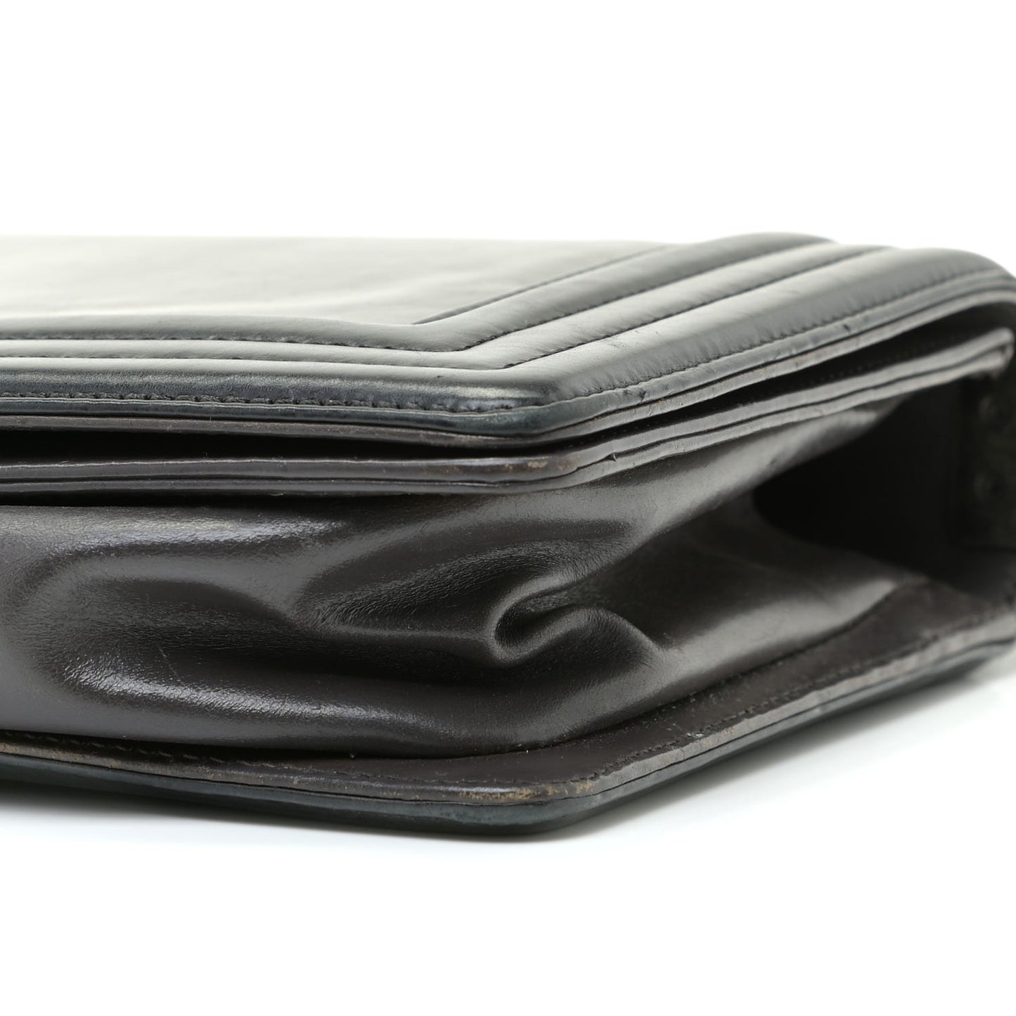 Glazed Calfskin Medium Boy Flap Black Brown