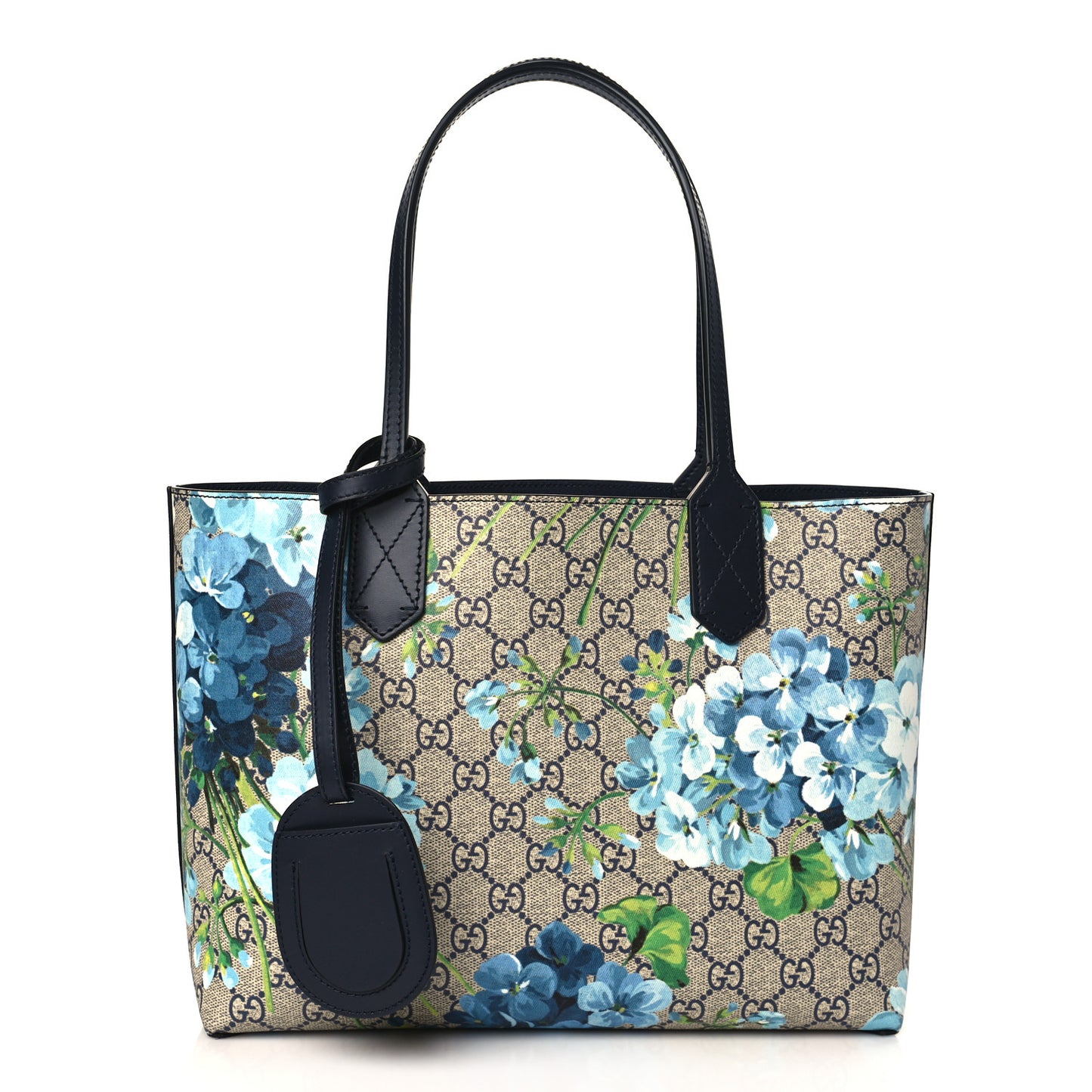 GG Supreme Monogram Blooms Small Reversible Tote Beige Blue Navy