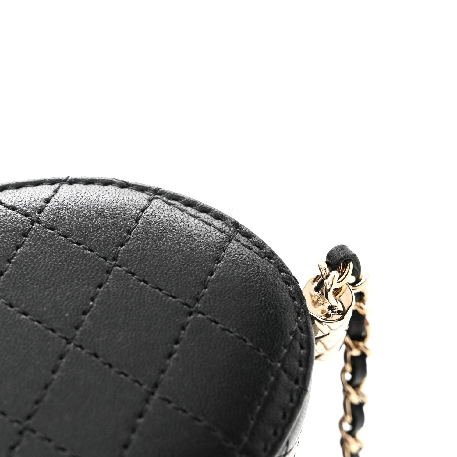 Chanel Lambskin Quilted Mini Round Vanity Case With Chain Black 11 of 12