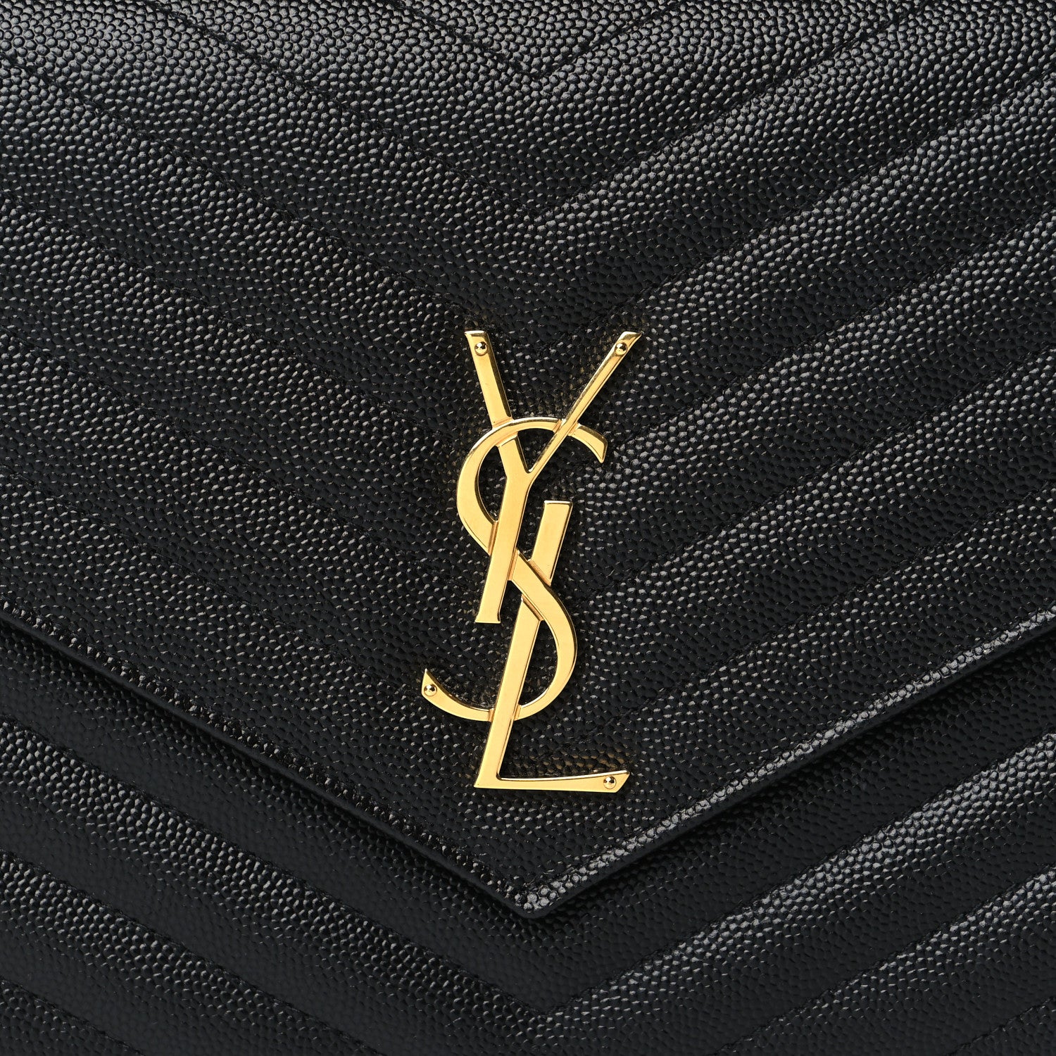 Saint Laurent Grain De Poudre Matelasse Chevron Monogram Envelope Clutch Black 8 of 9