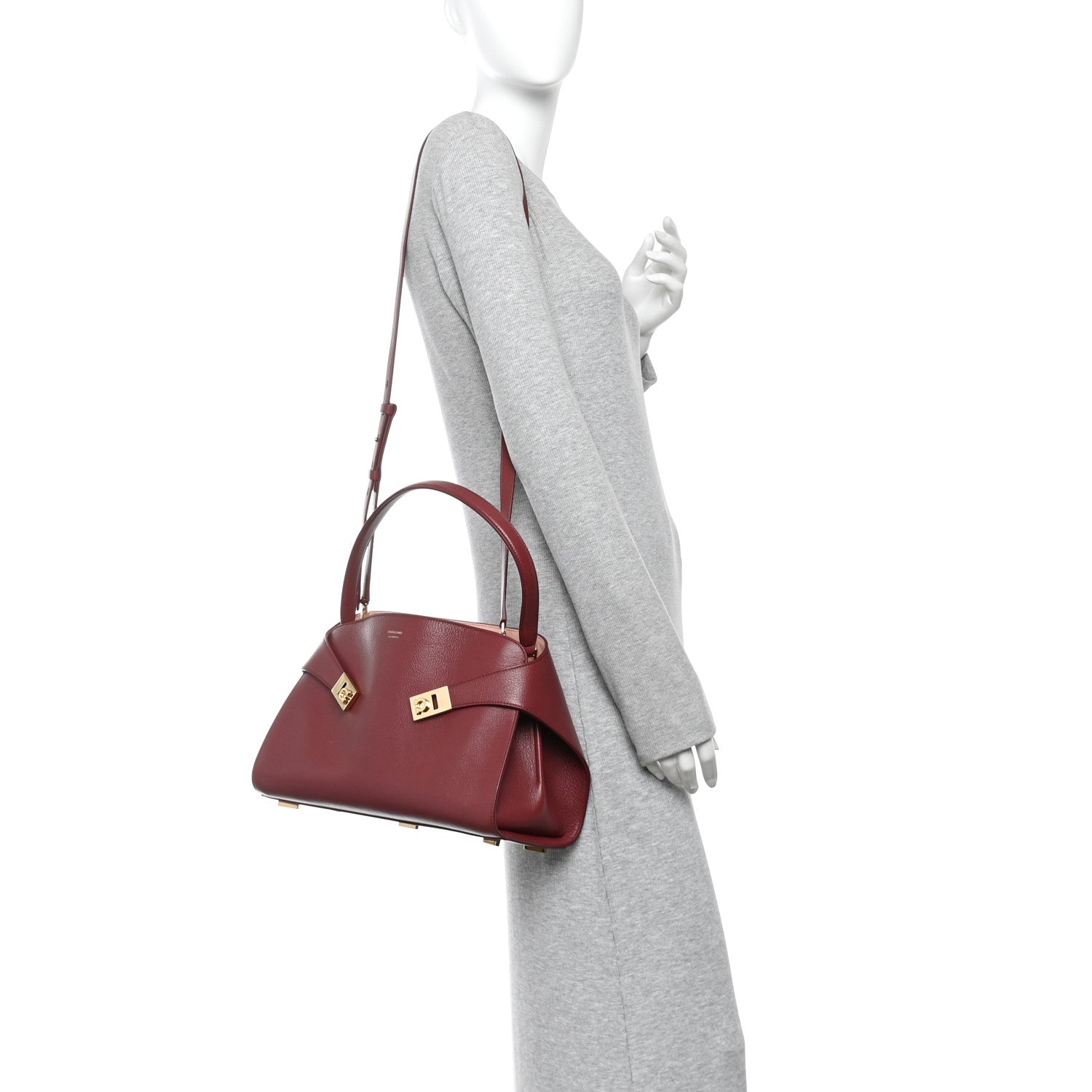 Salvatore Ferragamo Calfskin Medium Hug Soft Bicolor Shoulder Bag  College Red Pink 2 of 9