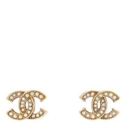 Chanel Metal Graduated Pearl Crystal CC Earrings Light Gold 1 of 4
