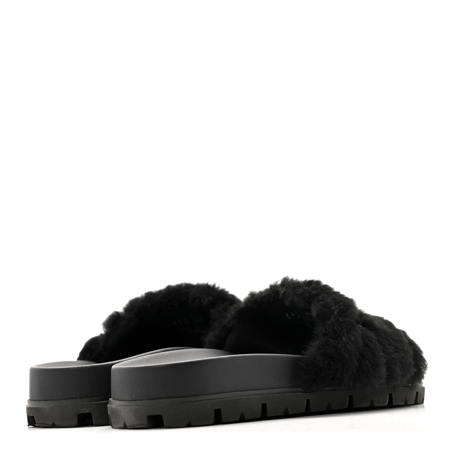 Prada Montone Metal Triangle Logo Lug Sole 20mm Slide Sandals 35 Black 5 of 9