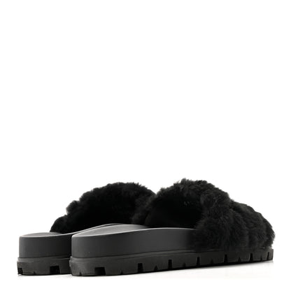 Prada Montone Metal Triangle Logo Lug Sole 20mm Slide Sandals 35 Black 5 of 9
