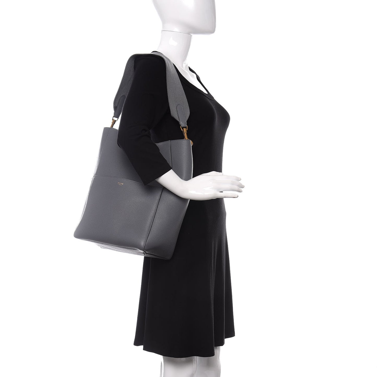 Soft Grained Calfskin Sangle Bucket Bag Grey