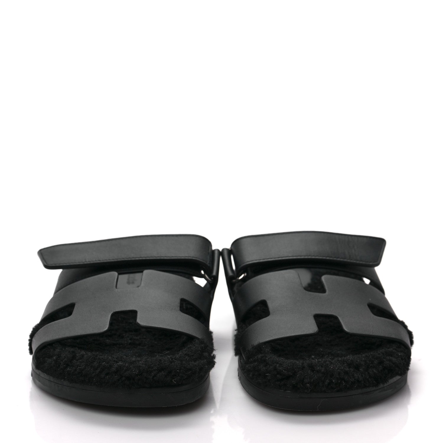 Hermes Calfskin Woolskin Womens Chypre Sandals 39 Black 2 of 8