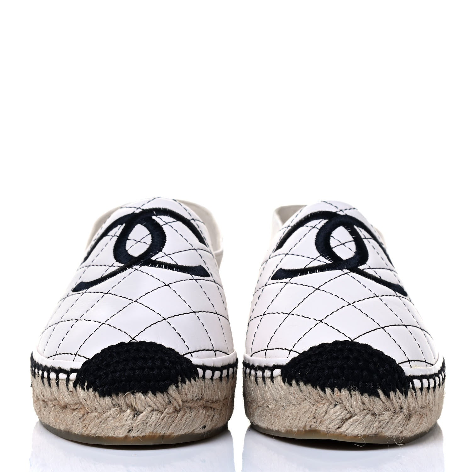Chanel Lambskin Stitched CC Espadrilles 39 White Black 2 of 5