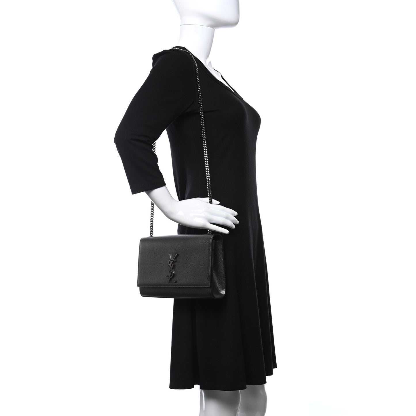 Metallic Grain De Poudre Medium Classic Monogram Kate Satchel Dark Lead