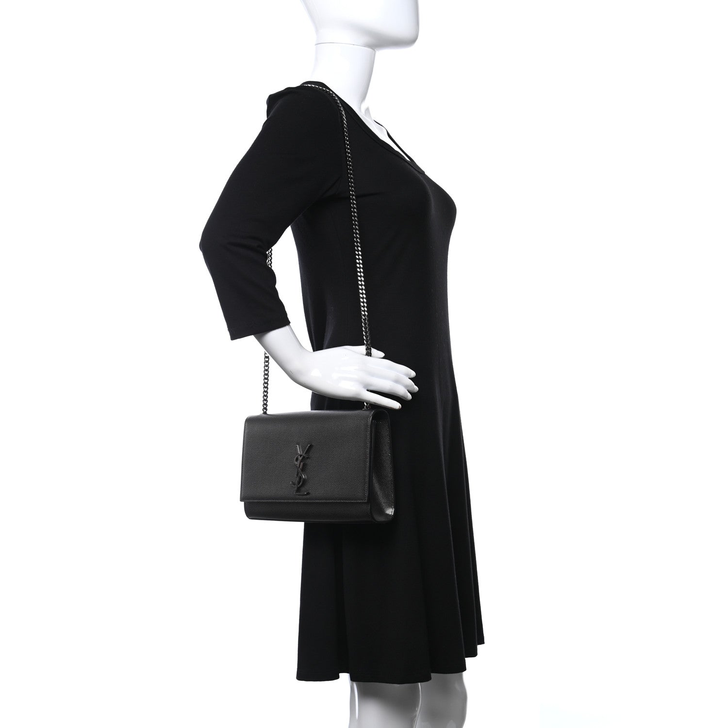 Saint Laurent Metallic Grain De Poudre Medium Classic Monogram Kate Satchel Dark Lead 2 of 7