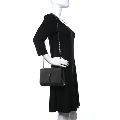 Saint Laurent Metallic Grain De Poudre Medium Classic Monogram Kate Satchel Dark Lead 2 of 7