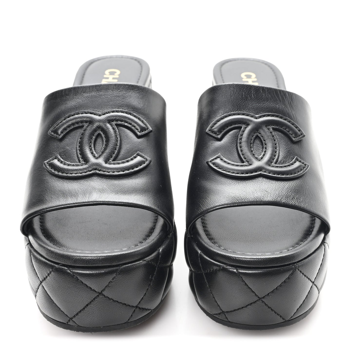 Lambskin Quilted CC Platform Mules 41 Black