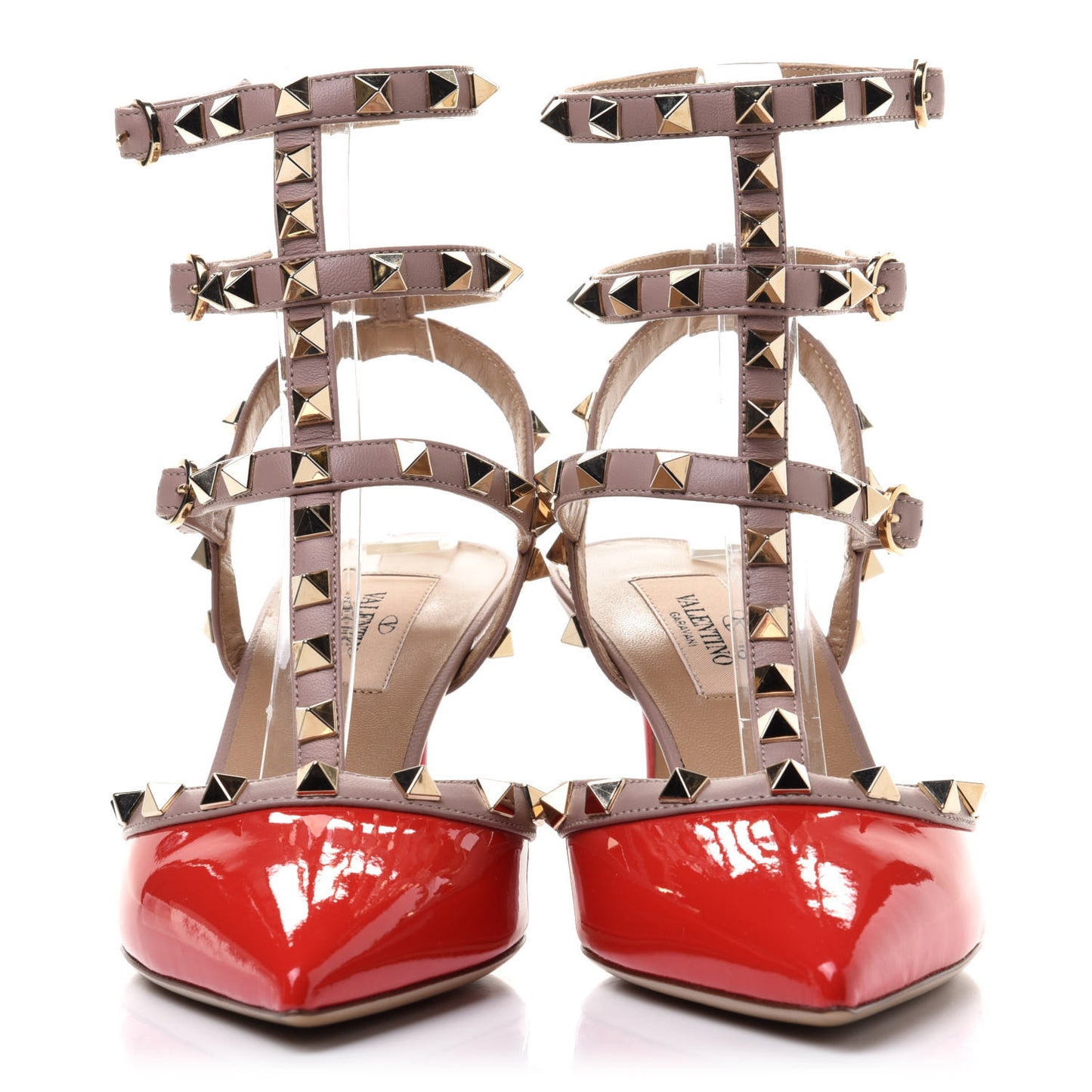 Patent Rockstud Ankle Strap 65mm Pumps 37 Deep Orange Poudre